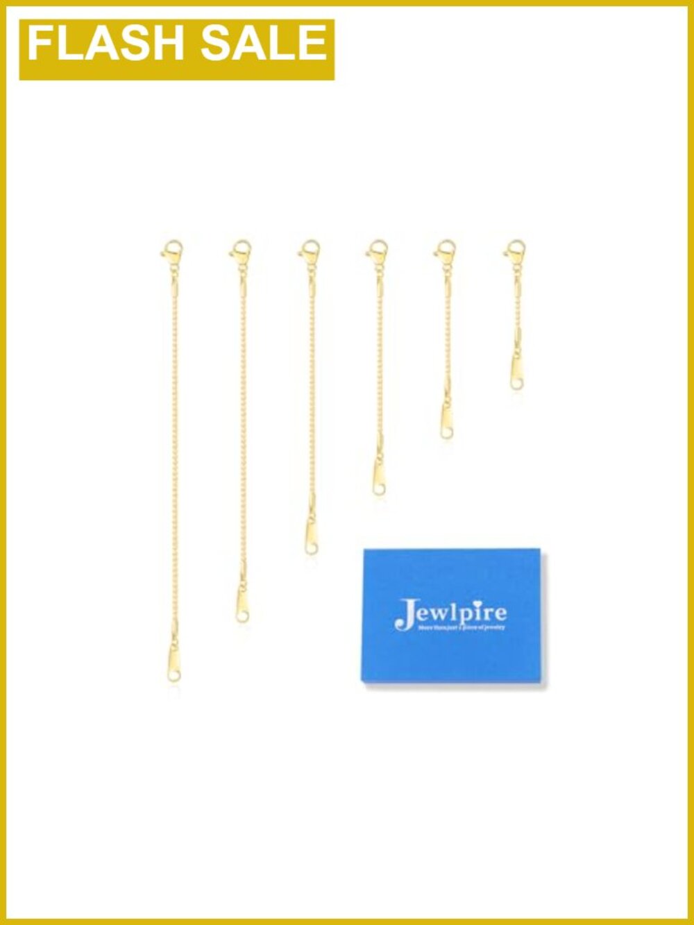14K Gold Plated Necklace Extender Set - 6 Piece Box Chain with Lobster Clasp